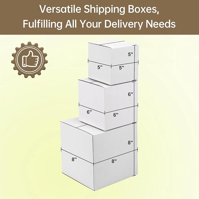 Assorted Shipping Boxes 8X8X8 & 6X6X6 & 5X5X5 Pack of 30, Small shipping box White, 10 PCS Each Corrugated Cardboard Box for Packaging Small Business, Mailing