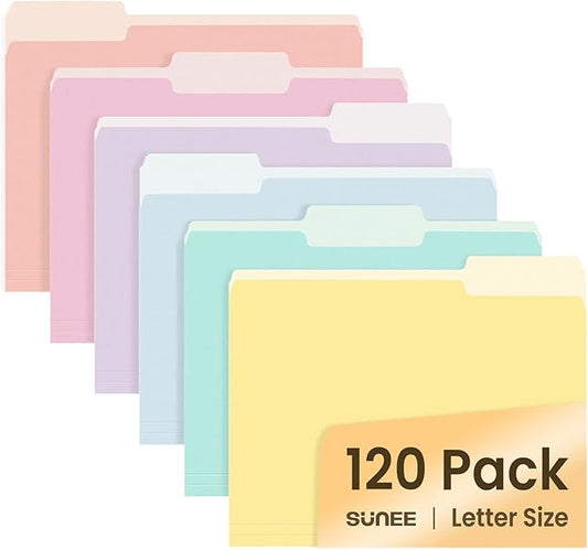 SUNEE File Folders, 120 Pack Manilla Folders 8.5 x 11, Colored File Folders Home Office School Supplies for Documents Files Paper, 6 Soft Colors