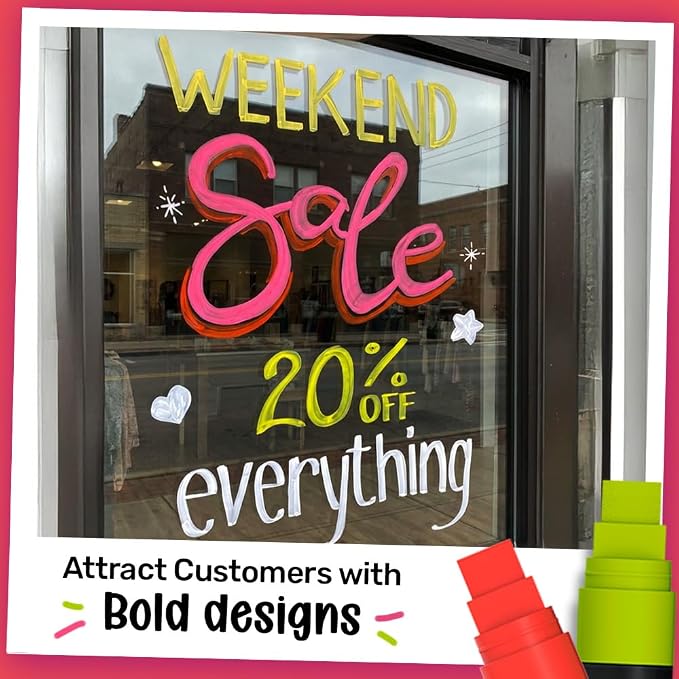 Chalkola 20 Car Window Markers for Glass Washable (15mm, w/Gold & Silver) | Erasable Jumbo Liquid Chalk Markers for Blackboard, Chalkboard, Auto Mirror, Bistro Board — 3 in 1 Wide Nib Chalk Paint Pens