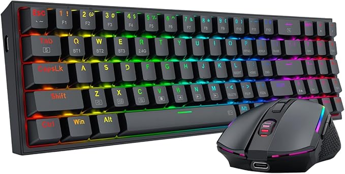 Redragon S136 Gaming Keyboard & Mouse Combo, 75% K628 Tri-Mode Wireless RGB Mechanical Keyboard and 7200 DPI Wireless Gaming Mouse Bundle, Convenient Shared Dongle