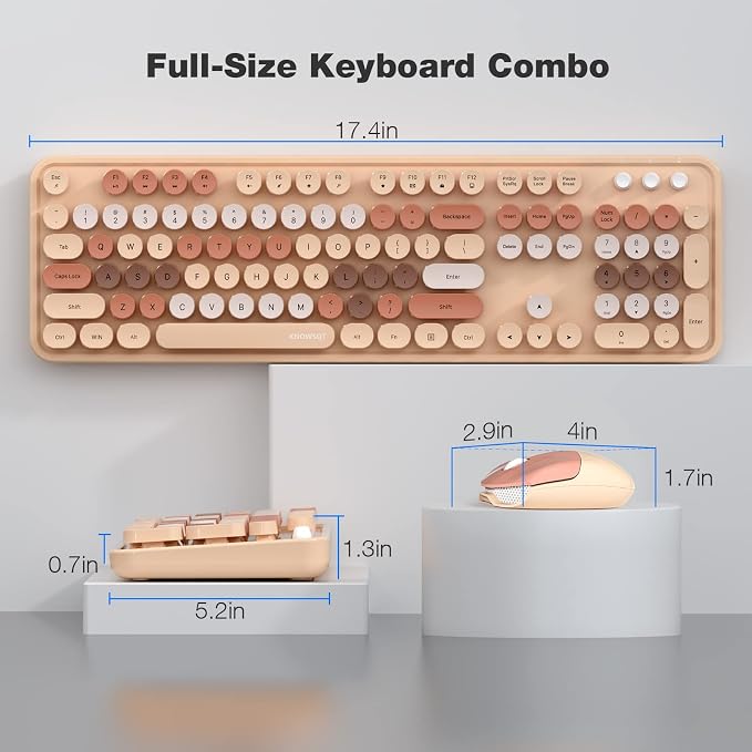 KNOWSQT Wireless Keyboard and Mouse Combo, MilkTea 104 Keys Full-Sized 2.4 GHz Round Keycap Colorful Keyboards, USB Receiver Plug and Play, for Windows, Mac, PC, Laptop, Desktop