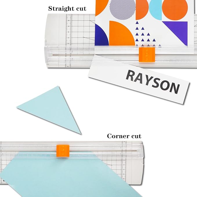 Rayson Paper Cutter Trimmer, A4 Size, 12" Craft Cutter, White | A4 12" paper trimmer for coupons, craft paper, photos and DIY projects; compact white design.