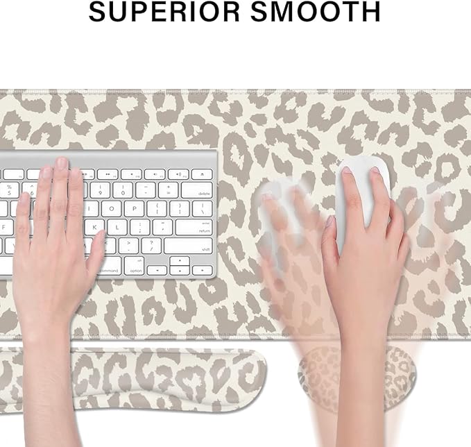 Cheetah Desk Pad and Keyboard Wrist Rest, Large Mouse Pad + Keyboard Pad+Mouse Wrist Support, Non-Slip Desk Mat Protector for Office, Home 31.5×11.8 Inches Leopard