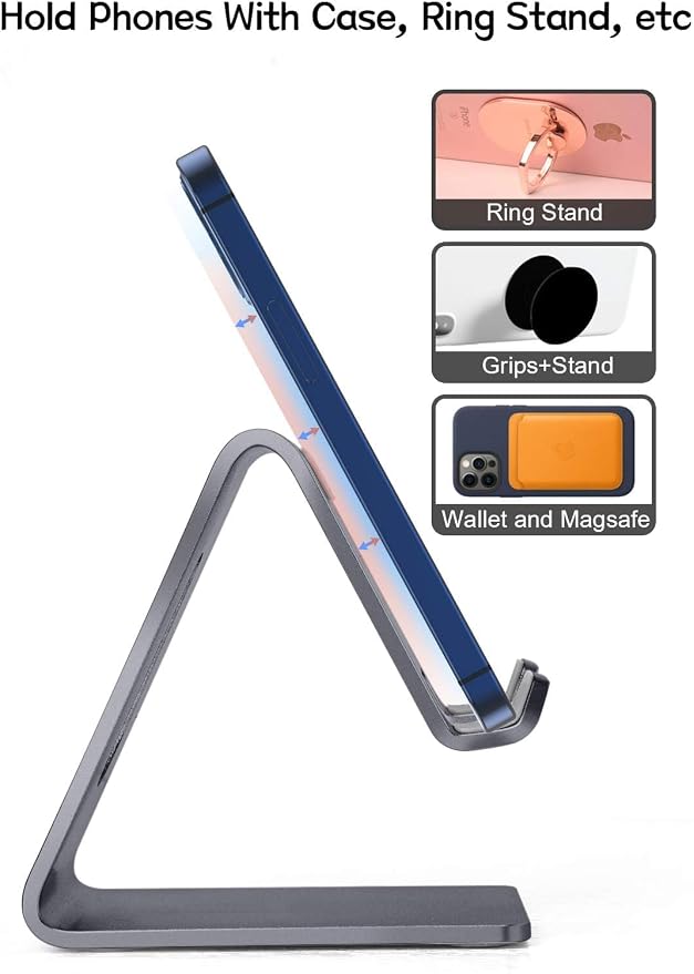 Aoviho Cell Phone Stand Desk Phone Holder - Aluminum Mobile Phone Cradle Dock for iPhone 15 14 13 12 pro 11 X Xs max 8 7 6 6s Plus SE 5 Samsung All Smart Phones, Dark Gray