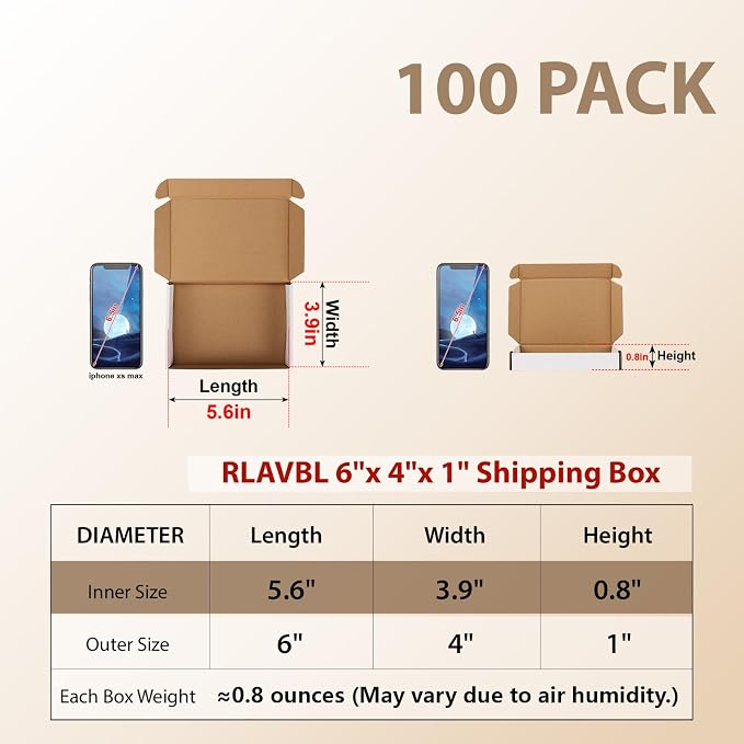 RLAVBL 6x4x1 Shipping Boxes Set of 100, White Small Corrugated Cardboard Box, Mailer Box