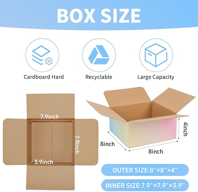 8x8x4 Inch Cute Colorful Shipping Boxes, 30 Pack Corrugated Cardboard Box, Mailing Packaging Boxes for Small Business