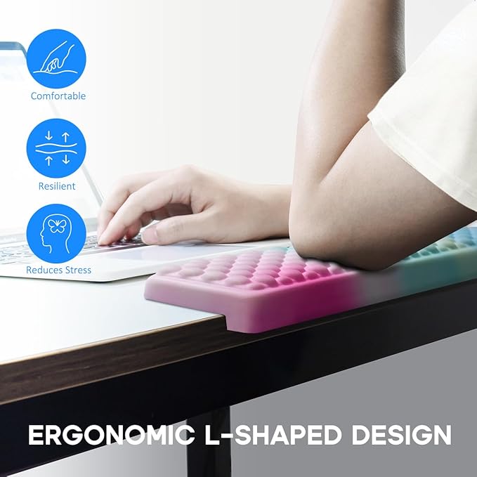 JIKIOU L-Shaped Desk Elbow Pad for Desk 2 Pack, Soft Memory Foam Elbow Support Padding with Non-Slip Base, Easy Typing Pain Relief Comfort for Office Work Gaming Rainbow