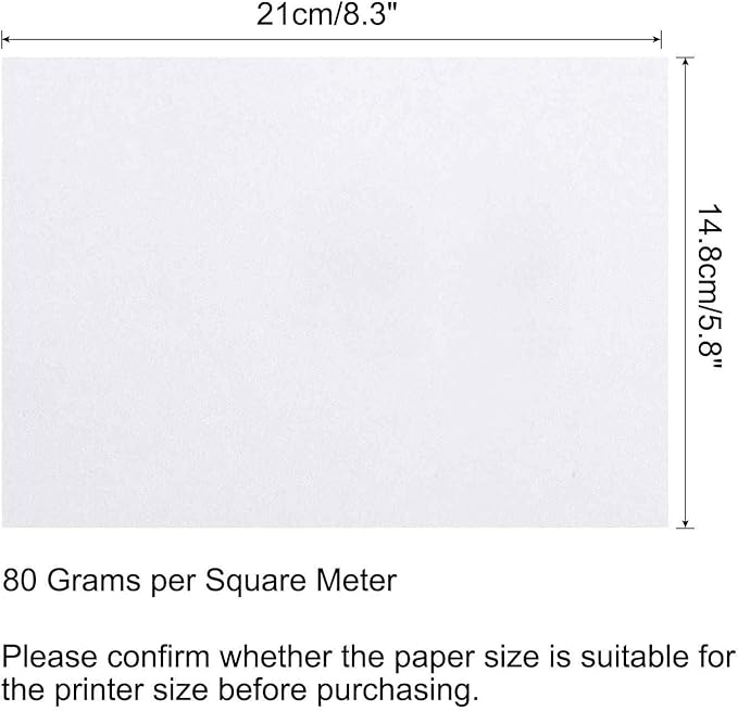MECCANIXITY 100 Sheets Colored Copy Paper 8.3 x 5.8 Inch Printer Paper 80gsm White for Office Printing, Document Copying, Invitations, Forms, Art Projects