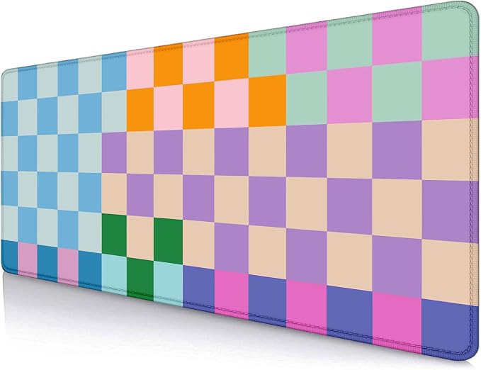 Colorful Checkered Desk Mats, Retro Purple Pink Blue Green Large Desk Pad, Aesthetic Desktop Mat, Writing Mat, Non-Slip Rubber Gaming Mouse Pad for Laptop Computer Office, 31.5 X 11.8 in