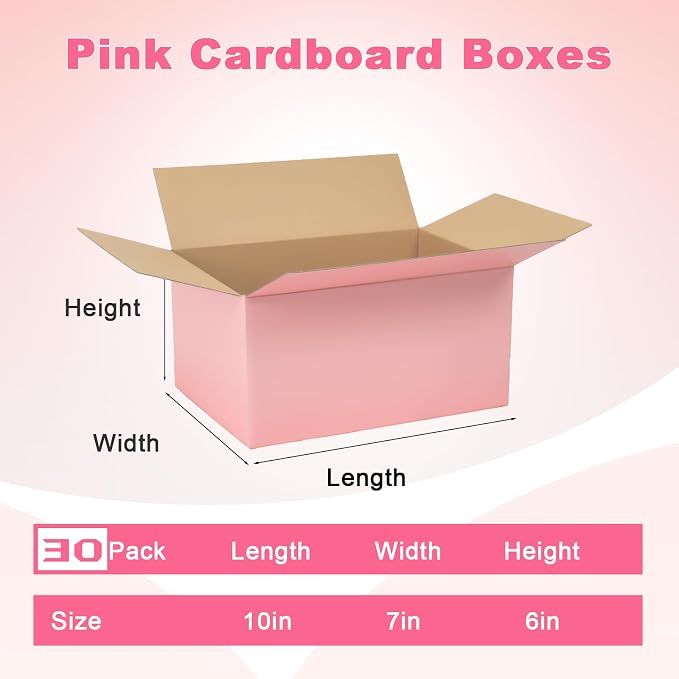 Shipping Boxes Medium 10x7x6 Inches, 30 Pack Mailer Packaging Boxes Bulk, Pink Corrugated Cardboard Boxes for Small Business Mailing Packing