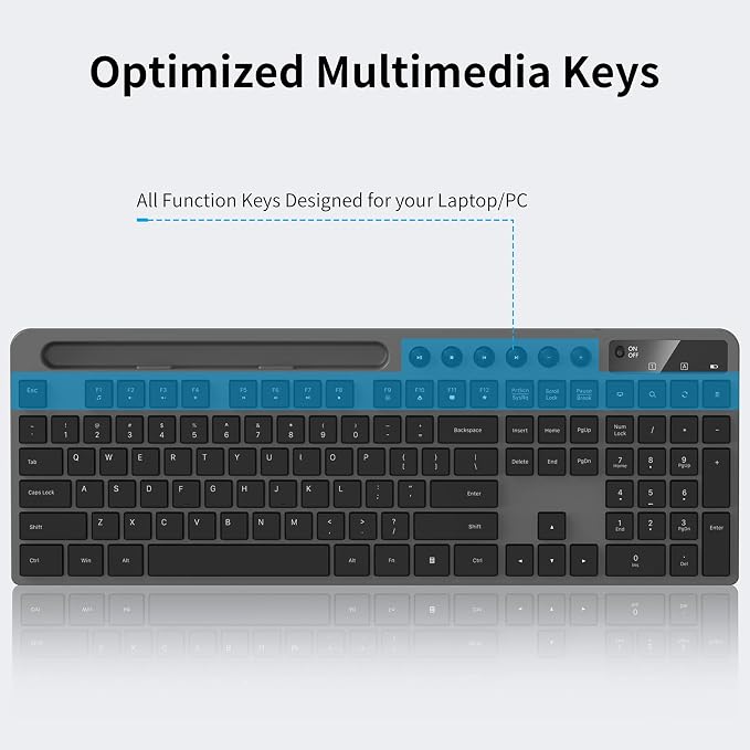Wireless Keyboard and Mouse Combo, MARVO 2.4G Ergonomic Wireless Computer Keyboard with Phone Tablet Holder, Silent Mouse with 6 Button, Compatible with MacBook, Windows (Grey)