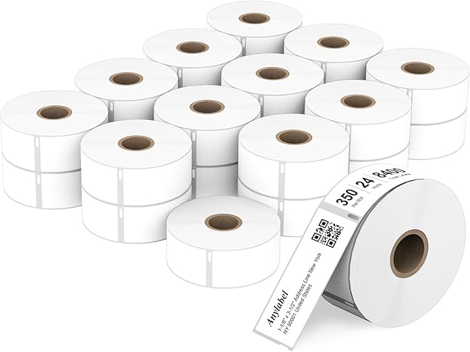 Compatible 1-1/8" x 3-1/2" Direct Thermal Labels Replacement for DYMO 30252 Barcodes Address Postage, Compatible with Rollo, DYMO 4XL & Zebra Desktop Printers (24 Rolls, 350 Labels/Roll)