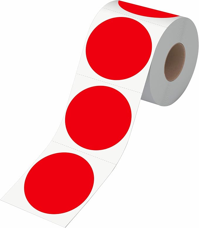 600 PCS Round Red Color Coding Circle Dots Inventory Stickers Labels with Perforation Line in Roll (2" in Diameter)
