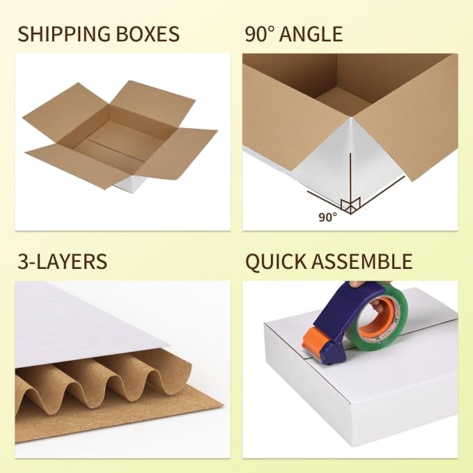 WIFTREY 12x12x3 inches White Shipping Boxes Pack of 15, Corrugated Cardboard Boxes 12 x 12 x 3 for Packaging Small Business, Moving, Mailing