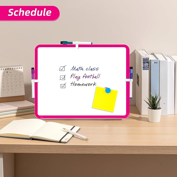 VUSIGN Magnetic Dry Erase Board, 14 x 11 Inches White Board, Dark Pink | Includes 4 Dry Erase Markers, Small Mini White Board for Students Fridge Wall Locker