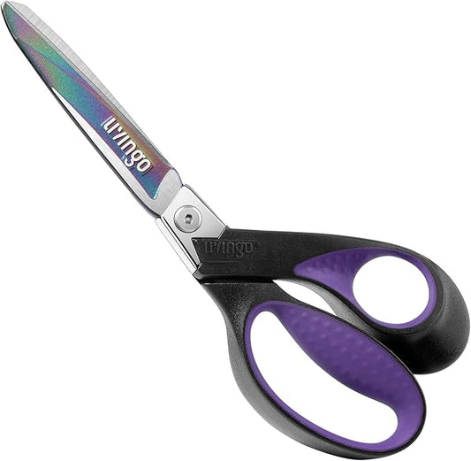 LIVINGO 9" Titanium Shears, Heavy Duty Scissors All Purpose, Purple/Black | Titanium-Coated Stainless Steel Blades, Ergonomic Right-Handed Scissors for Sewing, Carpet, Craft & Household Use