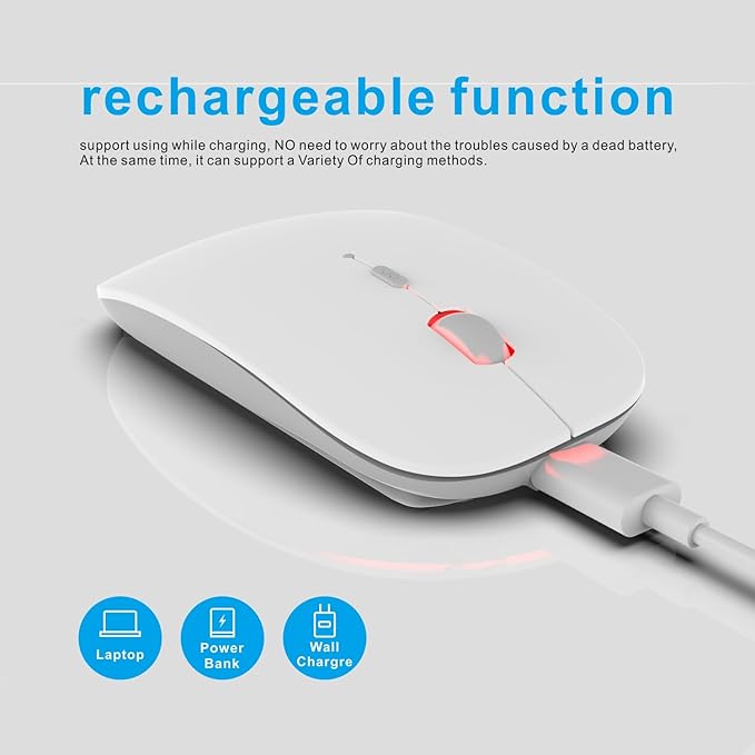 HOTDREAM Bluetooth Wireless Rechargeable Mouse for MacBook Pro/Air/iPad Air/iPad Pro/Laptop/Tablet/iPhone/PC, Bluetooth 5.2/3.0 and 2.4GHz Dual Mode Mouse (White)