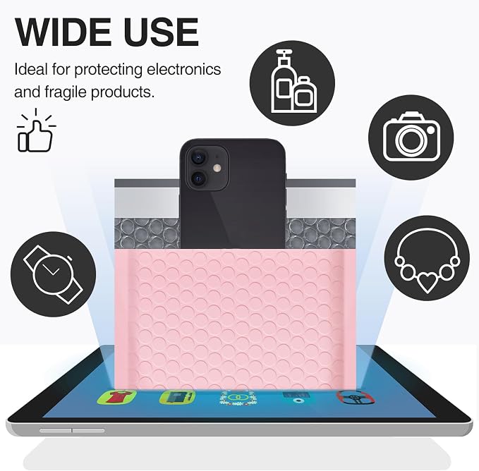 UCGOU Bubble Mailer 10.5x16" 40 Pack Usable Size 10.5x15" Light Pink Padded | Waterproof Self Seal Adhesive Large Padded Envelopes for Small Business Bubble Packaging Envelopes for Mailing Jewelry Makeup