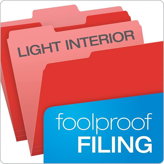 Pendaflex Colored File Folders Letter Size - 100 Pack of 12 Assorted Color Folders for Documents - 1/3-cut Tabs.