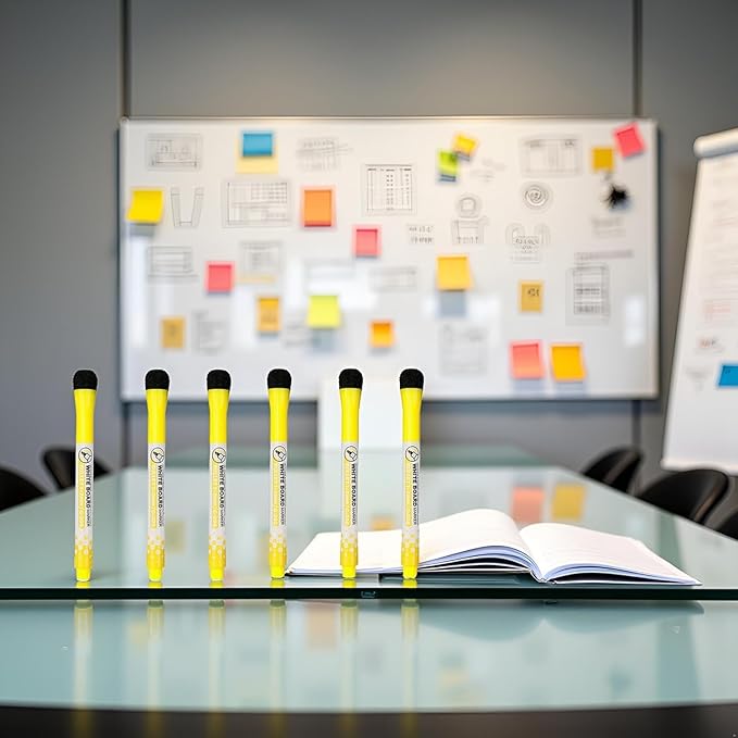 6Pcs Yellow Magnetic Whiteboard Pen Writing Drawing Erasable Board Marker Office Supplies Erasable Whiteboard Pen Dry Erase and Wet Erase Markers Mini Dry Erase Markers for Whiteboard