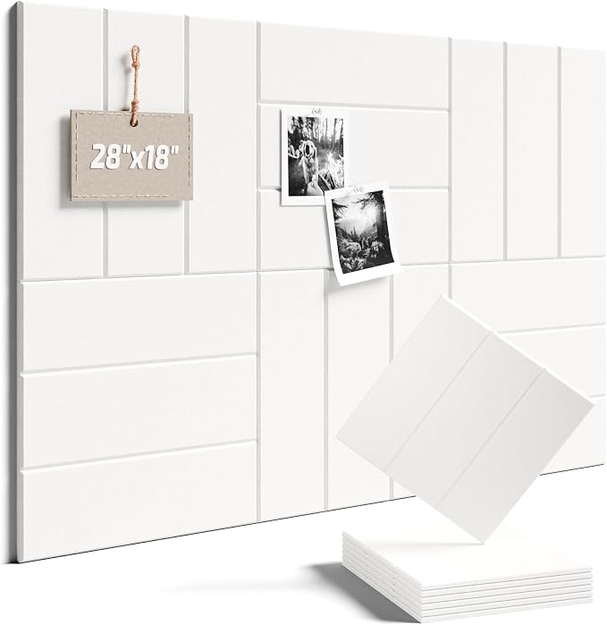 28" x 18" Felt Bulletin Board Tiles, Bold Stripe, Milky White | 6-Pack Cork Board Alternative, 30 Adhesive Tabs, Push Pin Board, Wall Decor, Office, Home, Classroom, Dorm