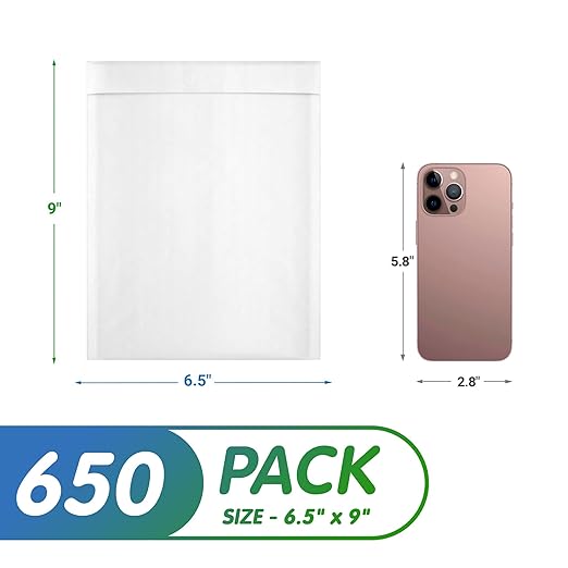 Kraft Bubble Mailers 6.5 x 9 Inch White, Padded Envelopes Self Seal, Pack of 650, Bubble Lined Kraft Paper Mailing Envelopes for Shipping