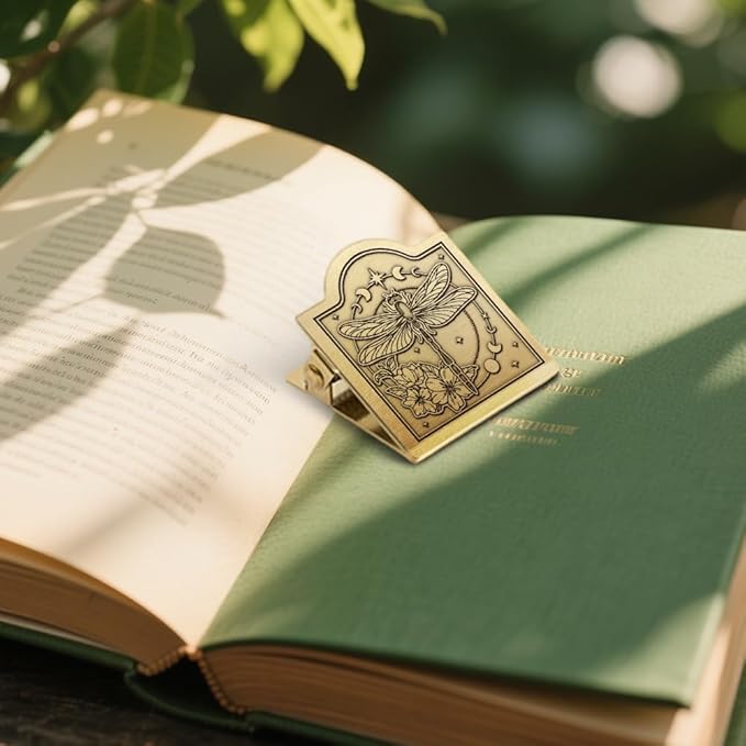 ANATTASOUL Travel Journal Clip Vintage Dragonfly and Moon Phase Metal Book Clips, Decorative Heavy Duty Journal Clips to Hold Journal Open for Notebook, Photo, Bookmark, Office Kitchen Home DIY Use