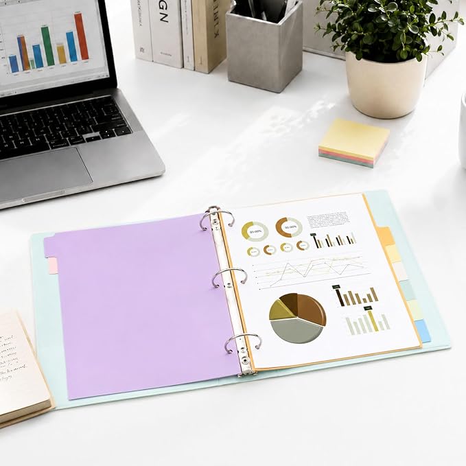 SUNEE 8 Tab Binder Dividers,Plastic Dividers for 3 Ring Binder,3 Ring Binder Dividers with Tabs for School Office Home Supplies,Soft Color, 6 Set