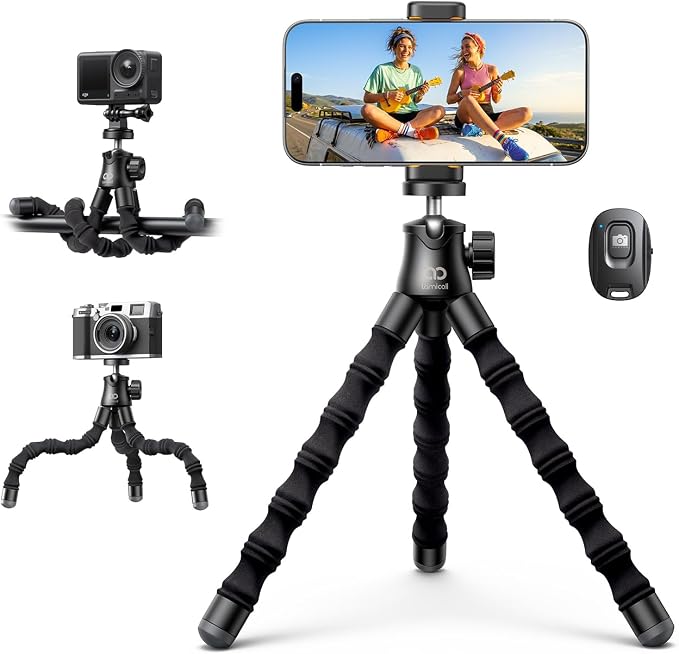 Lamicall Tripod for iPhone with Wireless Remote for iPhone Gopro Camera | Ultra-Stable, Mini Flexible Phone Stand for Recording with 1/4'' Screw, Cold Shoe for Pocket 3/4 fit Travel Content Creation