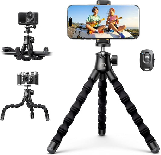 Lamicall Tripod for iPhone with Wireless Remote for iPhone Gopro Camera | Ultra-Stable, Mini Flexible Phone Stand for Recording with 1/4'' Screw, Cold Shoe for Pocket 3/4 fit Travel Content Creation