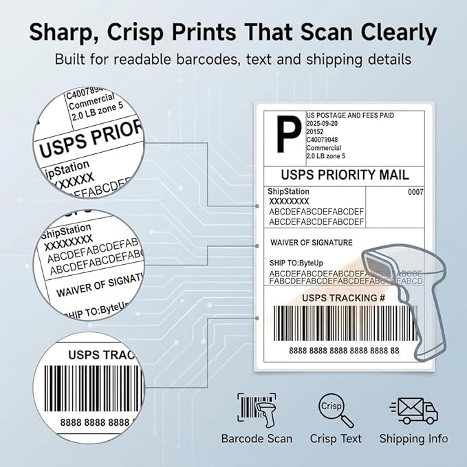 4x6 Direct Thermal Labels for Shipping, Roll Commercial Grade Permanent Adhesive, Compatible with Thermal Printers for Packages and Mail (500 Sheets/Roll, 4“ x 6"),Doesn't Compatible with Dymo