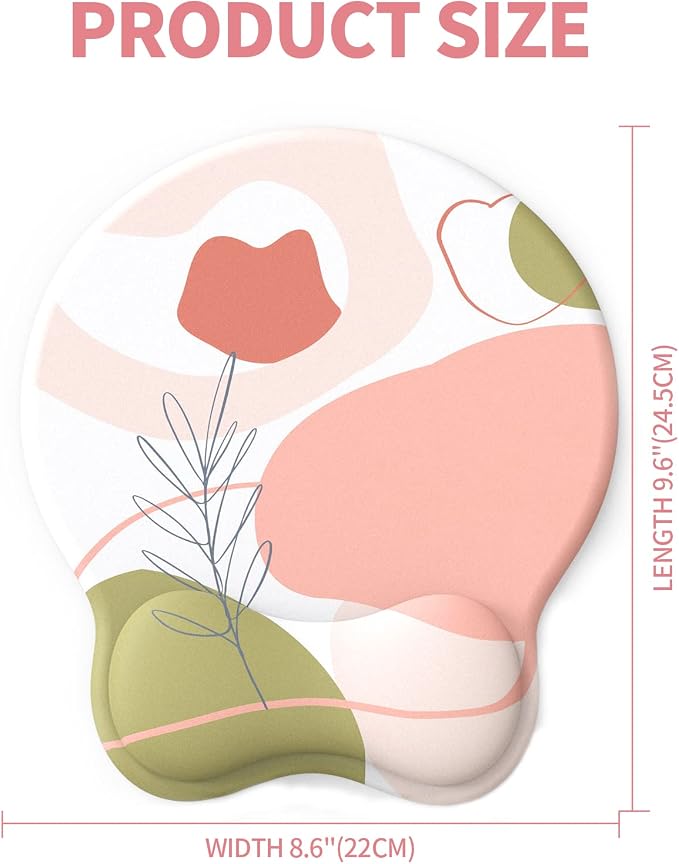 Mouse Pad with Wrist Rest, Comfortable Computer Mousepad with Gel Wrist Support Smooth Surface and Non-Slip PU Base for Pain Relief, Laptop, Office & Home (Rose)