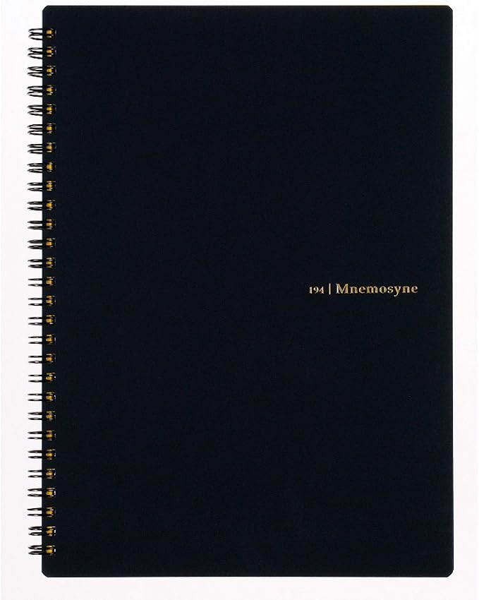 Maruman Mnemosyne Spiral Notebook, B5, 7.17"x10.12", 7mm College Ruled | Professional Black Cover, 160 Lined Pages, Twin-Wire Bound To Lay Flat, Perforated Paper, For School & Office, Made in Japan