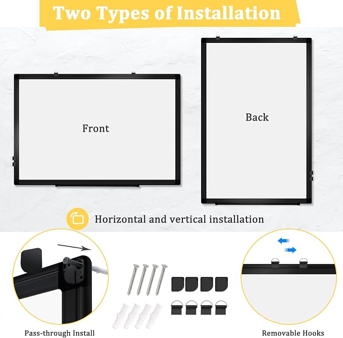 Double-Sided Magnetic Black Aluminum Frame Whiteboard, 24" x 18" | White Board for Wall, Hanging Mounting White Board Dry Erase Board Marker Board for Kitchen, Memo, School, Home, Office
