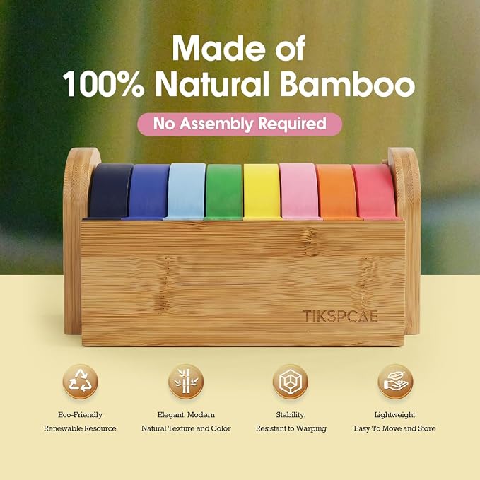 Masking Tape Dispenser,Multi Roll Craft Tape Cutter Holder with Acrylic Serrated Cutter,Bamboo Wooden Washi Tape Storage Organizer for Kids Art DIY Crafts,Gift,Home Classroom Office