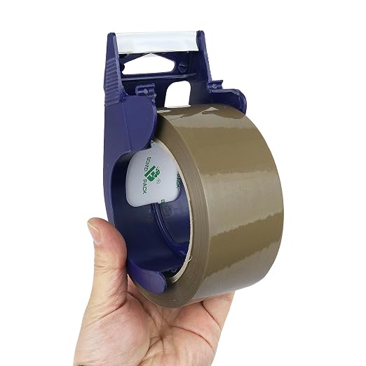 BOMEI PACK 2 Rolls Brown Noiseless Heavy Duty Packing Tape with Blue Dispenser, Packaging Tape 1.88 Inches x 110Yards, Industrial Grade Shipping Tape for Moving Packaging Shipping, Office & Storage