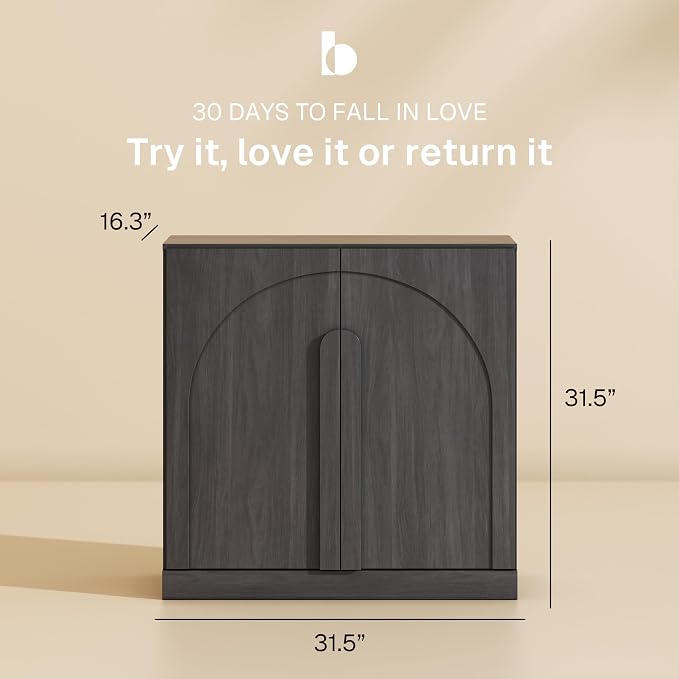BELLEZE 2 Tier Bookshelf with Arched Wood Door, Set of 2 Modern Display Bookcase Shelf with Storage and Adjustable Shelves, 63" Wood Bookshelves for Living Room Office Entryway (Ebony)