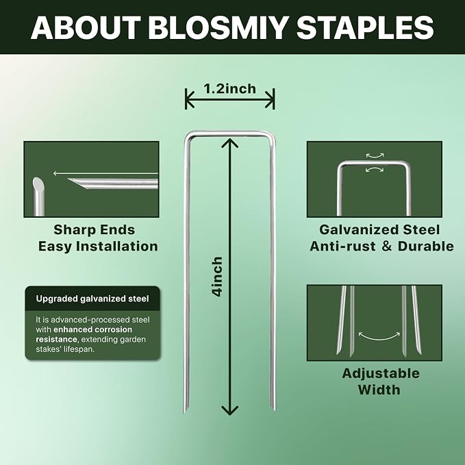 Landscape Staples 4 inch Stakes for Gardening 50 Pack Galvanized Garden Staples for drip Irrigation Landscape Fabric pins Updated Heavy-Duty Weed Barrier Fabric Lawn Outdoor Projects | Sharp Ends, Secure Weed Barrier Fabric, Rust-Resistant Galvanized S...