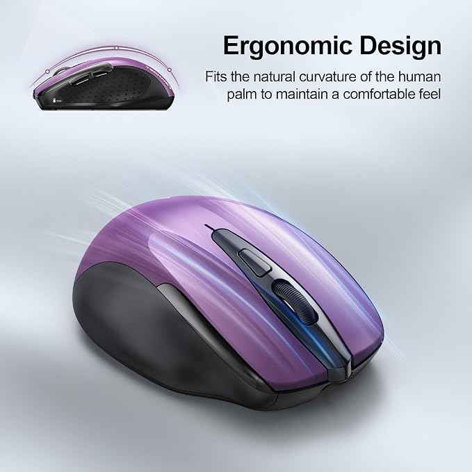 TECKNET Wireless Mouse, BT 5.0/2.4G, Rechargeable 6-DPI Silent, Purple | Bluetooth 5.0/3.0 & USB A, 2-Device Easy Switch, Wide OS Compatible, 6 Buttons, 6-DPI up to 4800, Ergonomic for S to M Hands