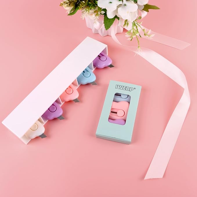 3 Pack Mini Box Cutter Keychain - Cute Retractable Letter Opener Tiny Cloud | Mini cute keychain box cutter, retractable lock, tiny cloud, lightweight, fits pocket & bag, packages, 3 pack