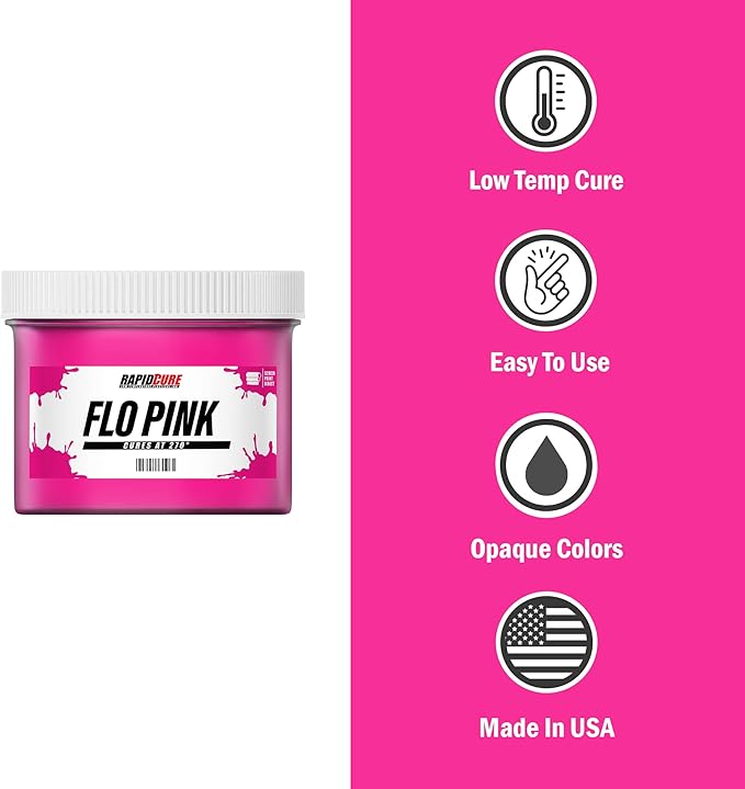 Rapid Cure® Screen Printing Ink Fluorescent Pink (Gallon - 128oz.) - Plastisol Ink for Screen Printing, Fast Curing Fabric Paint - Screen Print Direct®, USA Made