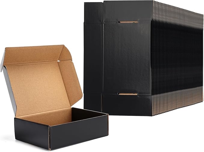EXYGLO 40 Pack 7x5x2 Shipping Boxes, Black Corrugated Cardboard Boxes for Packaging Small Business, Moving, Shipping, Mailing, and Storing