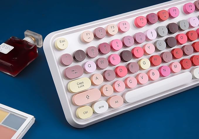 Colorful Wireless Keyboard and Mouse Combo,Cute Typewriter Bubble Keys,Pink | Aesthetic Round Keycaps,Removeable Floating Circle Keys,2.4GHz USB Receiver,Full-size with Number Pad for PC Laptop Desktop