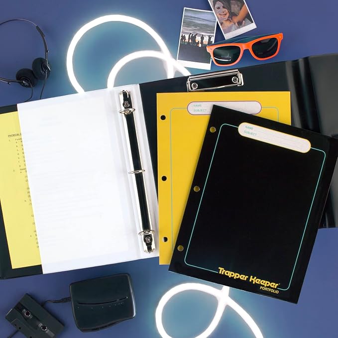 Mead Trapper Keeper Binder, Retro Design, 1 Inch Binder with Folders and Pockets, Holds 8-1/2" x 11" Paper, Glow (260038FM-ECM)