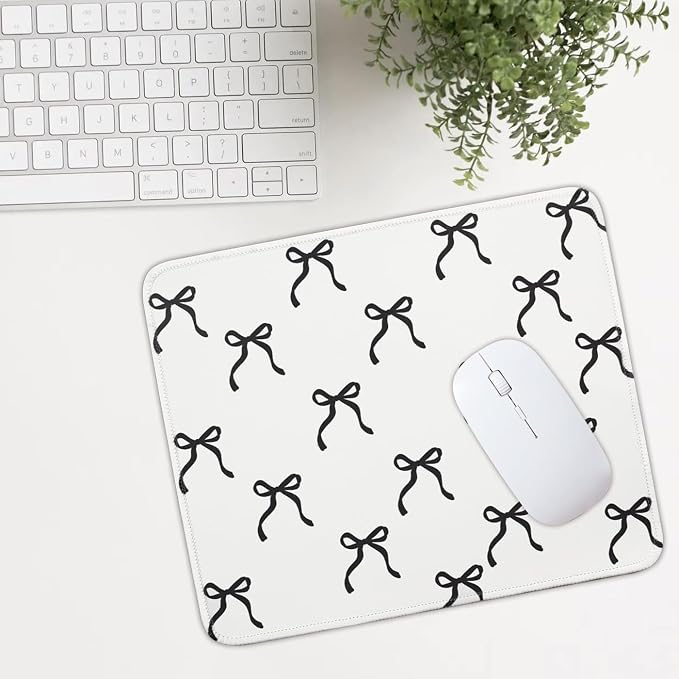 Mouse Pad for Desk with Stitched Edge, Premium Cute Washable Mouse Pads. Computer Mousepad with Non-Slip Rubber Base, Mousepads for Laptop, 9.25x7.75x0.12 inch (Black Bow)