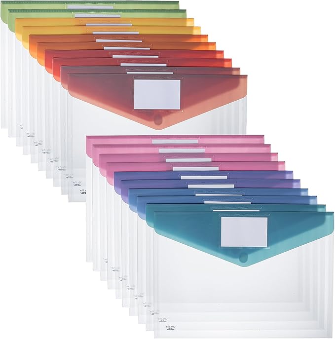 Mr. Pen- Clear Plastic Envelopes, 20 Pack, A4, Letter Size, Colorful, Clear Folders for Documents Plastic Envelopes for Documents