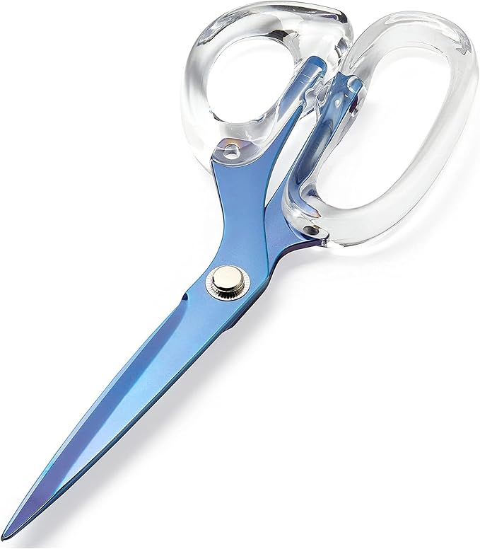 9” Stainless Steel Acrylic Scissors, Sapphire | Aesthetic and sharp all purpose scissors, Perfect for sewing, arts, and crafts, Stationery tools for office, and school