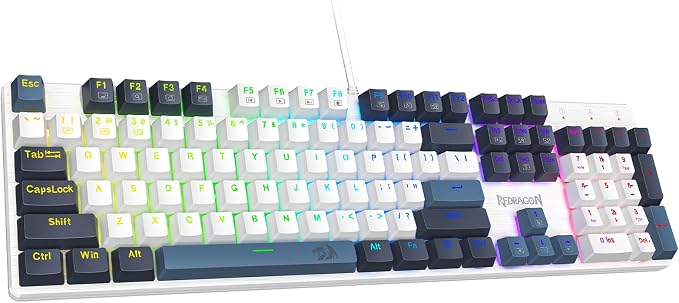 Redragon Mechanical Gaming Keyboard Wired, 11 Programmable Backlit Modes, Hot-Swappable Red Switch, Anti-Ghosting, Double-Shot PBT Keycaps, Light Up Keyboard for PC Mac, Blue
