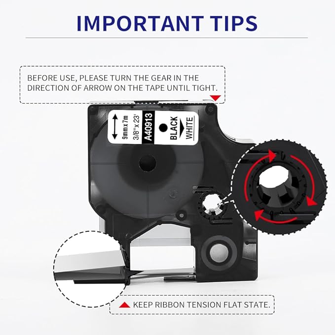 6-Pack Compatible Dymo 41913 (40913) 3/8 Inch D1 Label Tape Black on White 9mm Refills S0720680 for DYMO LabelManager 160 280 360D Label Maker COLORPOP, 23Ft