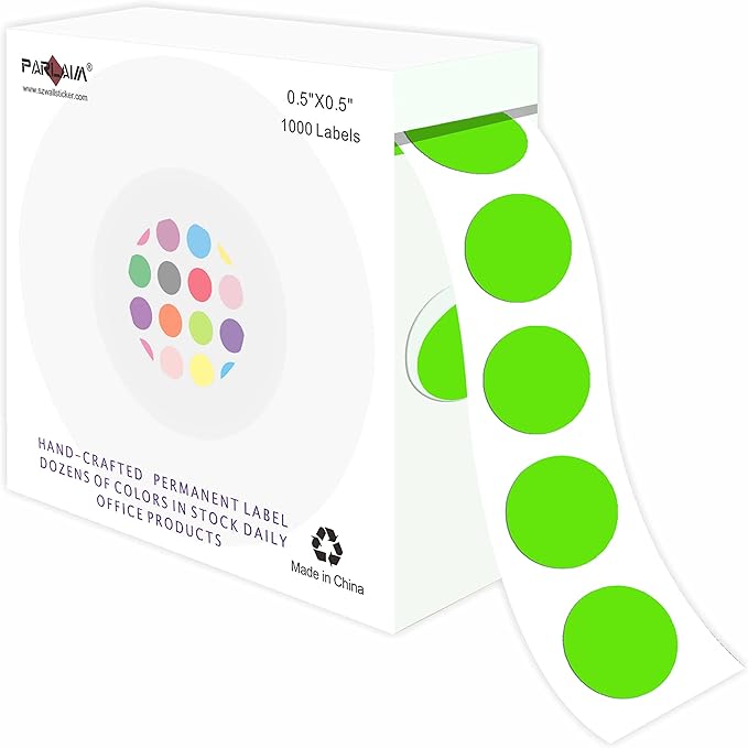 PARLAIM 1/2 Inch Round Permanent Adhesive Color-Code Dot Stickers,1000 Stickers Roll dots Label Dispenser Box Green Circle Stickers Labels (Light Green)